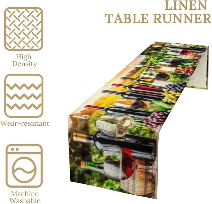 Red Wine Retro Table Runner, Table Dresser Runner, Kitchen Dining Table Runners for Indoor Outdoor Holiday Decor 13x60 in