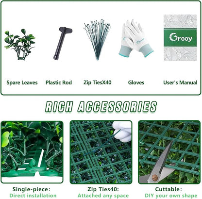Artificial Boxwood Roll Panels with Flowers,40"x 120"(33.33 sq.ft) UV-Anti Faux Ivy Leaves Privacy Fence Screen Grass Wall Roll Panels for Indoor Home Decor and Outdoor Garden Backyard