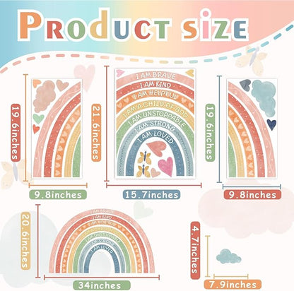 Large Rainbow Window Stickers Kids Inspirational Window Decals Peel and Stick Double Sided Rainbow Window Clings Anti Collision Motivational Window Decals for Nursery Playroom Classroom Bedroom Decor