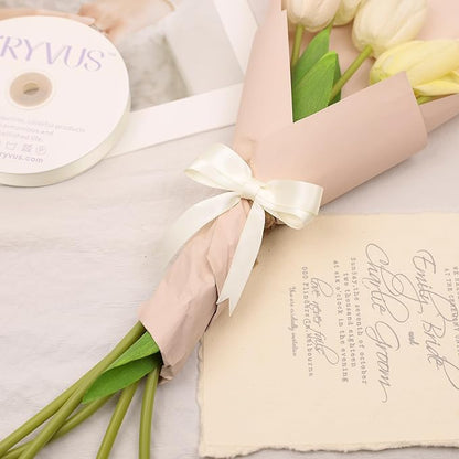 Ivory Satin Ribbon, Double Faced 5/8 Inch X 25 Yards Ivory Ribbon, Premium Satin Ribbon for Gift Wrapping, Crafts, Hair Bow Making, Sewing, Flower Bouquet, Wedding Party Decor
