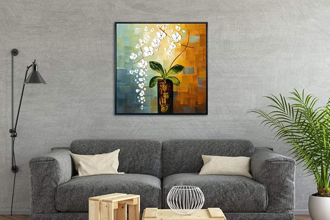 Wieco Art Framed Art Beauty of Life 100% Hand-Painted Modern Artwork Abstract Floral Oil Paintings on Canvas Wall Art for Home Decorations Wall Decor Stretched with Black Frame