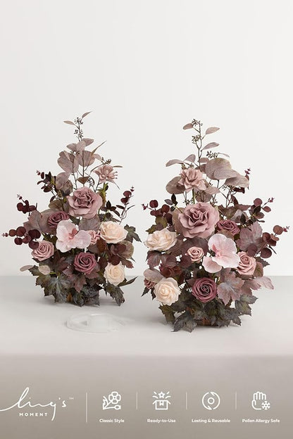 Ling's moment 17.5" Tall Free Standing Artificial Flowers Arrangements 2 pcs Wedding Aisle Runner Chair Decorations Dusty Rose & Mauve Centerpieces for Ceremony Reception Rose Floral Party Outdoor