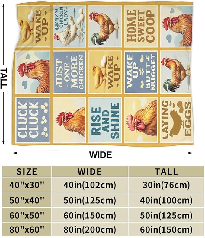 Chicken Blanket Rooster Throw Blanket Farm Animal Soft Cozy Fleece Fuzzy Stuffed Plush Flannel Gifts for Girls Women Boys Kids Adults 50"X60"