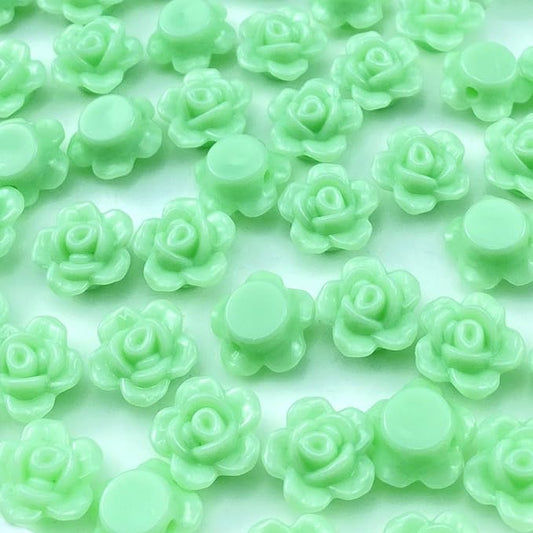 200pcs Acrylic Rose Flower Beads Candy Color Flat Back Spacer Beads Loose Pastel Colorful Decor for DIY Crafts Jewelry Making Bracelet Necklace Earrings(Light Green)