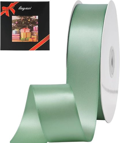 LIUYAXI Sage Green Stain Ribbon, 1-1/2" X Continuous 50 Yards, Double Faced Fabric Ribbon Perfect for Gift Wrapping Wedding Birthday Party Chair Sash Christmas Hair Floral Craft Sewing