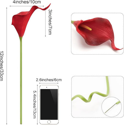 SITUMEIZI 24 PCS Burgundy Artificial Calla Lily Fake Flowers Silk Flower Real Touch for Home Kitchen Decor Wedding Bouquet Office Decoration