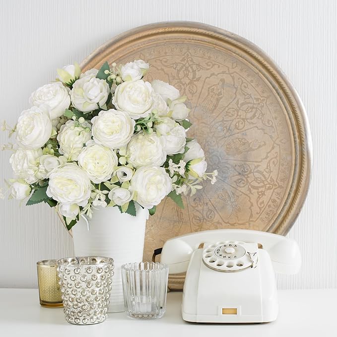 SOMYTING Peonies Artificial Flowers, Fake Flowers White Peonies Faux Flowers Vintage Artificial Silk Flower Peonies Bouquets Floral Arrangements Home Wedding Party Coffee Table Decor (White, 2PCS)