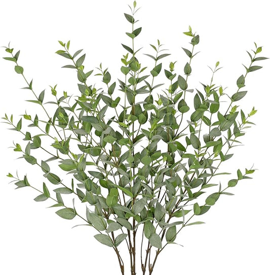 Faux Eucalyptus Stems Willow Eucalyptus Leaves Fake Salix Leaves 5 Pcs Artificial Greenery Stems for DIY Bouquet Arrangements Centerpieces Shower Decorations-Artificial Eucalyptus Stems-Green