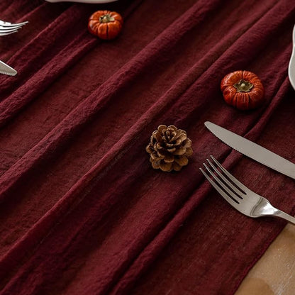 Burgundy Christmas Table Runner Decor Red Cheesecloth Gauze 120 Inch 10 FT Rustic Boho Cheese Cloth Runner for Wedding Baby Bridal Shower Party Long Sheer Home Christmas Decorations