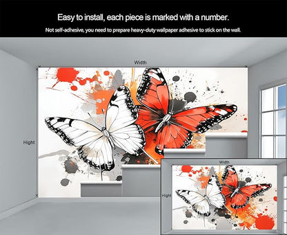 Modern Watercolor Butterfly Wall Mural, Abstract Butterfly 3D Wall Murals, Ink Painting Wallpaper Mural, for Living Room Bedroom Large Wallpaper Indoor Decor 137.8" W x100 H