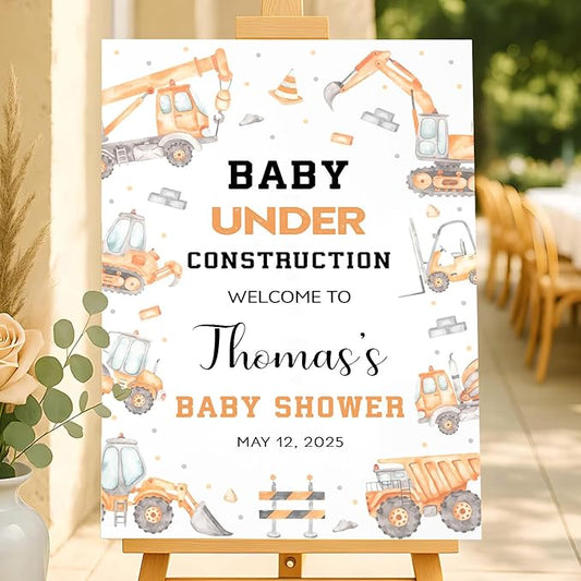 Custom Baby Shower Sign Outdoor, Personalized Baby Boy Shower Yard Sign Orange, Under Construction Party Signs Decoration Theme