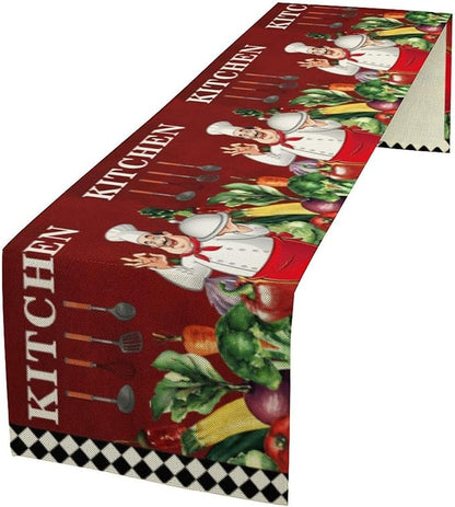 Chef Table Runner,Farmhouse Burlap Table Runners for Party Wedding, Chef Decorations for Kitchen, Chef Kitchen Decor 13x90in