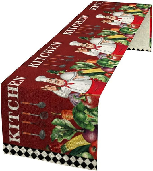 Chef Table Runner,Farmhouse Burlap Table Runners for Party Wedding, Chef Decorations for Kitchen, Chef Kitchen Decor 13x120in