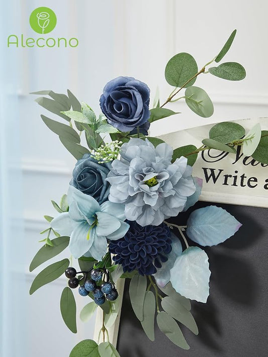 Alecono Artificial Flowers, Dusty Blue Fake Flowers Combo Box for DIY Wedding Bridal Bouquets, Cake Party Table Centerpieces Home Decor