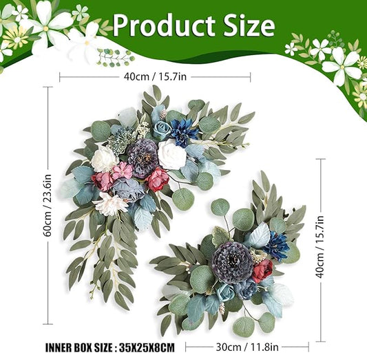 Grey White Wedding Arch Flowers, Faux Flower Swag Set of 2, Grey White Floral Swag for Wedding Arch Welcome Signs, Reception Ceremony Signs Decor
