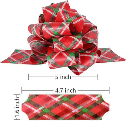 24PCS Christmas Bows for Gift Wrapping, 5” Xmas Pull Bows with Ribbon Wrap Accessory for Present, Florist, Bouquet, Hamper, Basket Decor, Easy to Assemble