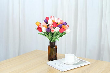 SITUMEIZI Fake Flowers Tulips Artificial Silk Flower 15pcs Real Touch 14" for Spring Easter Home Kitchen Wedding Bouquet Bulk Mother's Gift Day Decorations(Multicolor,6)