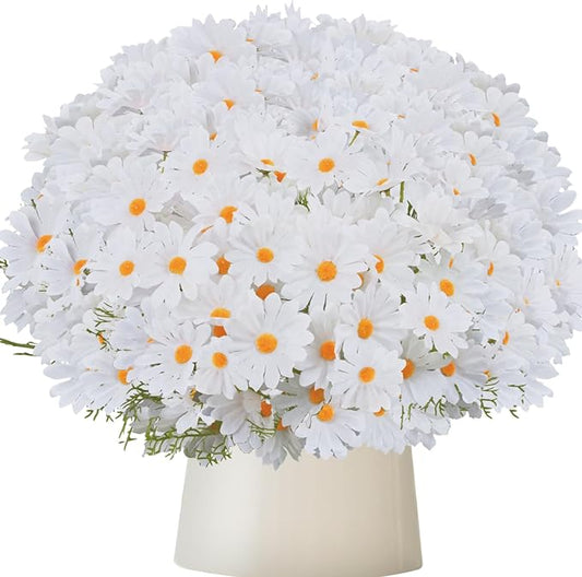 Artificial Daisy Flowers 18" White UV Resistant Outdoor Fake Flowers Faux Daisies with Stems for Home Garden Wedding Vase Decor Silk Wildflowers 20 Bundles