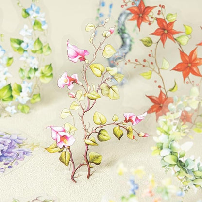 Floral Vine PET Stickers, 120 Pcs Large Botanical Ephemera for Scrapbooking, Journaling, DIY Crafting, and Art Supplies