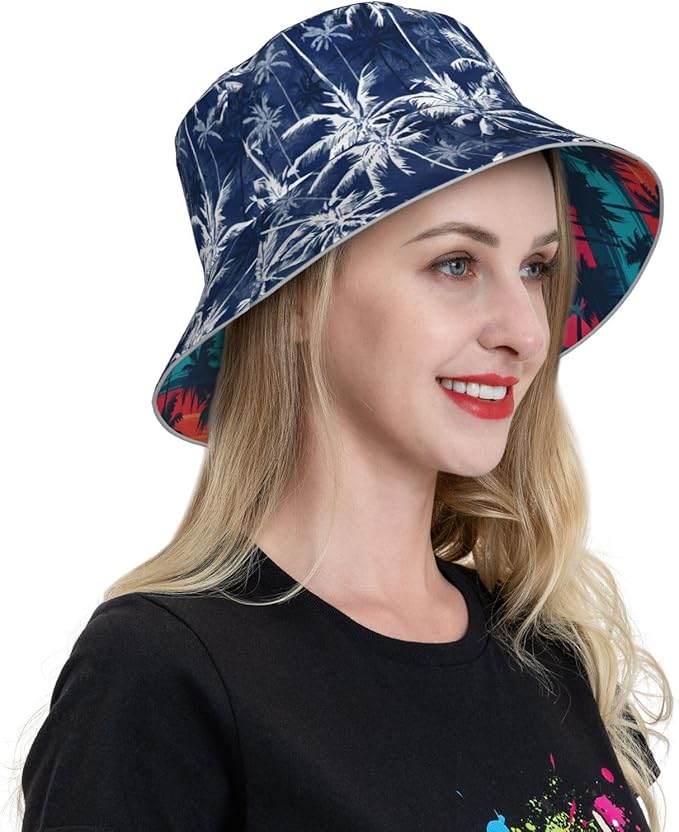 Bucket Hat Beach Summer Sun Hat Reversible Fisherman Hats Double Sided Wearing for Women Men Boys Girls