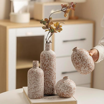 Modern Ceramic Vase Set, Neutral Colors, Decorative Vases for Home Decor, 4 Piece Collection (Stone)