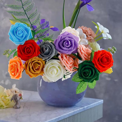 [25PCS] Navy Roses Artificial Flowers with Long Stem Real Touch Fake Foam Roses for Decoration DIY Wedding Bouquets Centerpieces Bridal Shower Mothers Day Party Flower Arrangements Home Decor