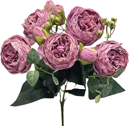 Artificial Peony Stems in Variety of Colors - Silk Faux Floral Home Decor (Purple)