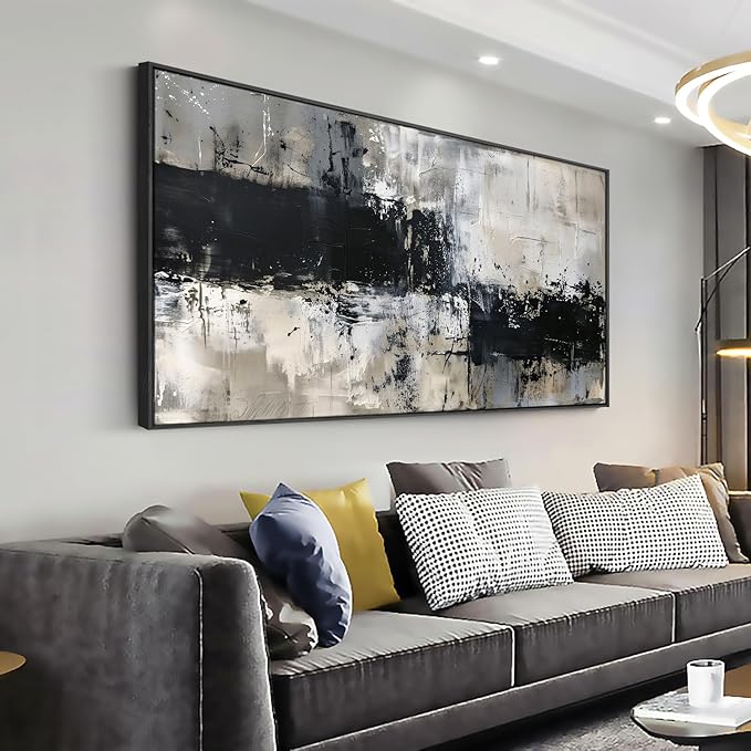 Wall Art Abstract Canvas Painting Black Grey Wall Decor Modern Artwork for Living Room Bedroom Dining Room Home Office Decor Large Framed Ready to Hang 20"x40"