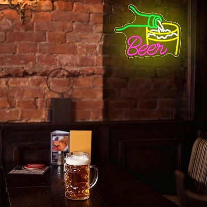 Beer Neon Signs for Wall Decor Colorful Bar Neon Sign Beer Pouring Led Sign Dimmable USB Beer Neon Light for Man Cave Beer Bar Kitchen Restaurant Shop Pub Nightclub Decoration
