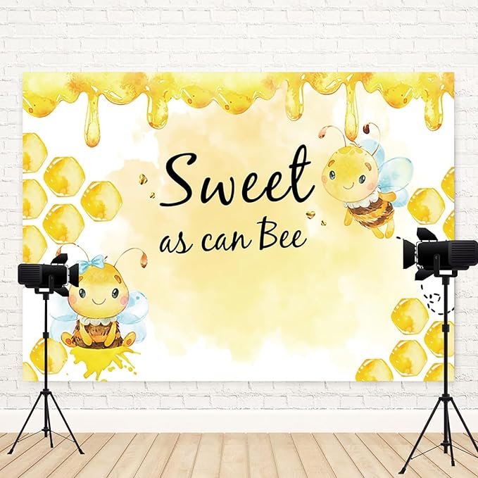 15x8ft Baby Shower Backdrop Sweet as Can Bee Photography Background Honeycomb Honey Yellow Bumblebee Boys Girls Kids Birthday Party Banner Decorations Newborn Gender Reveal Photo Booth Prop