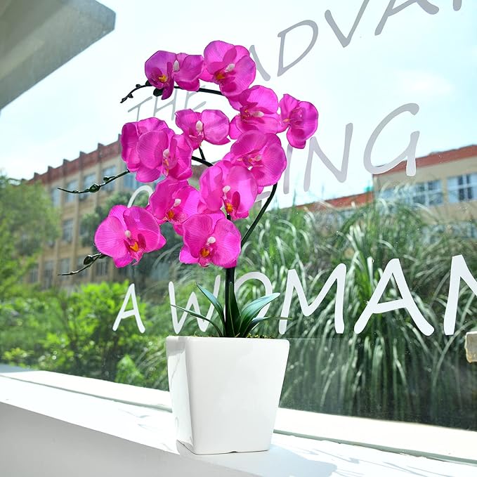 15" Tall Artificial Silk Phalaenopsis Orchid Flower Plant Pot Arrangements (Dark Blue-Purple)