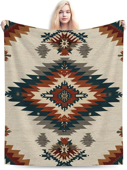 Boho Western Blanket Aztec Tribal Southwest Throw Blanket Southwestern Navajo Soft Cozy Fleece Fuzzy Stuffed Plush Flannel Gifts for Girls Women Boys Kids Adults 40''x50''
