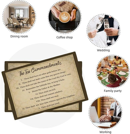 10 Commandments Placemats Set of 6, Ten Commandments Christian Religious Bible Verse Place Mats Washable Double-Sided Table Mats for Kitchen Dining Room Home Party Indoor Decor 6 PCS 12x18 Inch