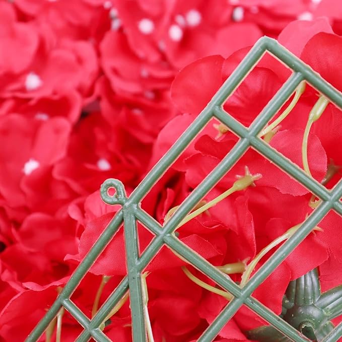Efavormart 4 Pack 11 Sq ft. UV Protected RED 3D Silk Rose & Hydrangea Flower Panel Wall Mat for DIY Party Centerpieces Decor