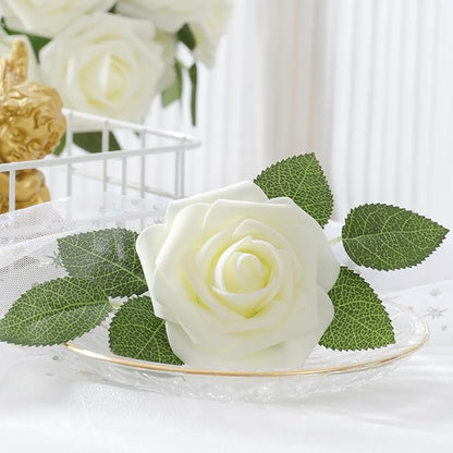 DerBlue 60pcs Artificial Roses Flowers Real Looking Fake Roses Artificial Foam Roses Decoration DIY for Wedding,Arrangements Party Home Decorations