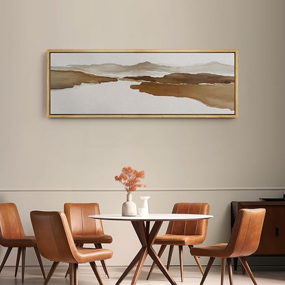 SIGNFORD Large Framed Canvas Print Wall Art Abstract Brown Mountain River Illustrations Modern Art Relax/Calm Warm for Living Room, Bedroom, Office - 60"x20"