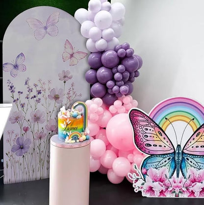 KONPON Butterfly Arched Backdrop Cover Spring Pink Purple Flowers Stretchy Arched Stand Cover for Girls Birthday Party Decorations (No Stand!)
