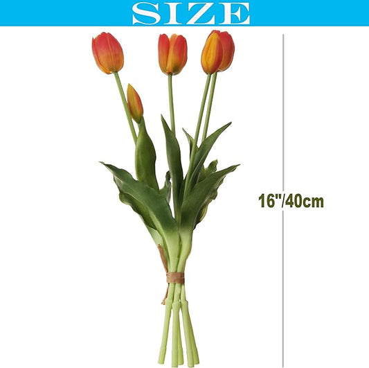 20pcs Artificial Tulip Flowers,16 Inch Real Touch Tulip Stems with Faux Leaves, Faux Tulips and Buds for Home Décor Centerpiece Ornament Wedding Bouquet,Orange