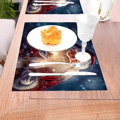 PVC Placemats Set of 4 Wipeable Table Mats Washable Heat Resistant Non Slip Vinyl Dining Table Mat for Kitchen Indoor Outdoor Patio Farmhouse Place Mats Lamp Christmas Santa Decorative