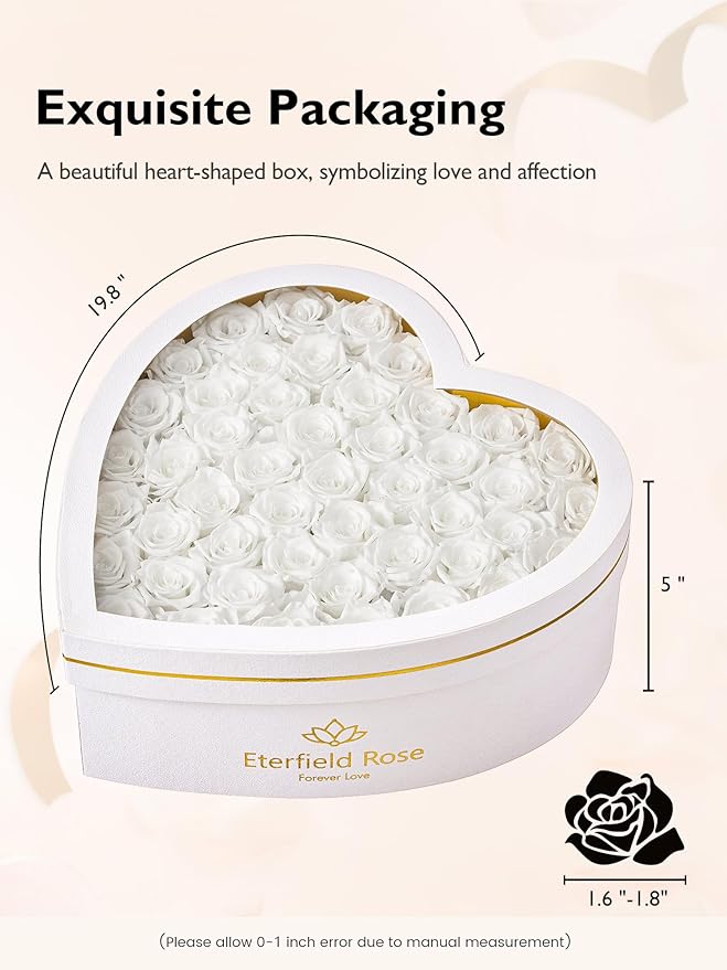 Eterfield 47 Forever Flowers in Heart Shape Box, Preserved Roses That Last a Year Preserved Flowers Birthday Gifts for Her Mom Women Wife Anniversary Valentines Day Mothers Day Christmas, White