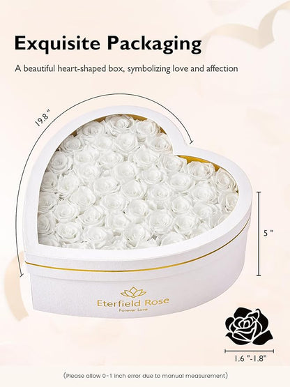 Eterfield 47 Forever Flowers in Heart Shape Box, Preserved Roses That Last a Year Preserved Flowers Birthday Gifts for Her Mom Women Wife Anniversary Valentines Day Mothers Day Christmas, White