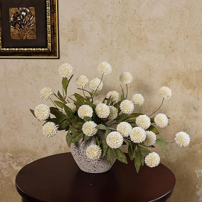 6 Pcs Faux Silk Pompon Mum Artificial Flowers for Vase -27", Bulk Fake Chrysanth Branches with Stems for DIY Bouquet Centerpieces Wedding Fillers Arrangements Shower Decorations (Cream)