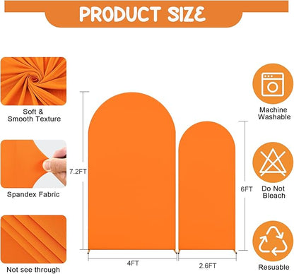 Orange Arch Backdrop Covers - 7.2FT, 6FT Spandex Fitted Wedding Arch Stand Covers Round Top Chiara Stretchy Arch Backdrop Cover for Thanksgiving Wedding Birthday Party Decoration