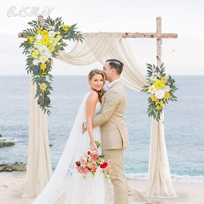 Arch Flowers with Drapes Kit (Pack of 3) for Wedding Ceremony Arbor and Reception Backdrop Decoration Wedding Welcome Signs Floral Birthday Party Decoration