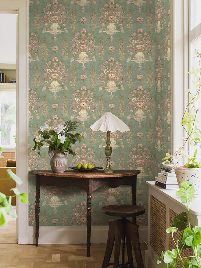 Orainege Vintage Floral Wallpaper Peel and Stick Wallpaper Removable Modern Contact Paper 16.9inx196.8in Self Adhesive Wall Paper for Bedroom Bathroom Shelf Liner Decor Papel Tapiz para Pared