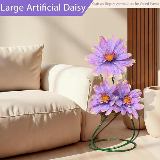 Large Daisy Faux Flowers for Decorations, 3 Pcs Giant Artificial Daisy Flower with Adjustable Stand for Home Decor Garden,Hotel,Office,Photography Props,Wedding,Art Gallery,Shop Window Display(Purple)
