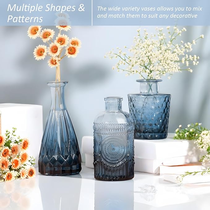 Glass Bud Vases Set of 36PCS, Small Flower Vases for Wedding Centerpiece Table Decoration, Vintage Vase in Bulk for Flower Arrangements, Mini Vase for Birthday Party, Festival Home Decor, Blue