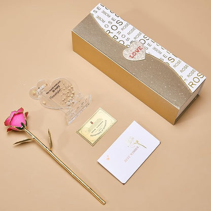 Mikasol Gold Dipped Real 24K Forever Preserved Rose, 1 Pack Infinity Flower Decor Hand Dipped Romantic Gift for Women in Her Wife Girlfriend Birthday Anniversary Valentines Mothers Day Christmas(Pink)