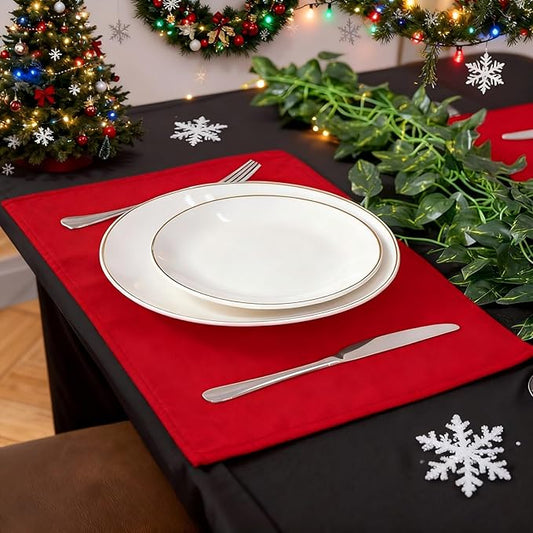 Cloth Red Placemats Set of 8, Linen Type Fabric Placemats Machine Washable Heat Resistant Placemats Polyester Place Mats for Halloween, Thanksgiving, Christmas and Valentine Dining Table (Red)