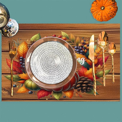 Thanksgiving Pumpkin Holiday Rainbow Placemats Set of 6 PVC Vinyl Non Slip Table Mats Heat Resistant Place Mats Washable Wipeable Dining Table Mat for Kitchen Party Indoor Outdoor Decorative Gift